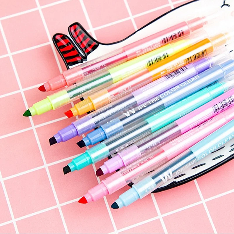Highlighter Set Pastel - 10 Colors Erasable Highlighter Dual Tip