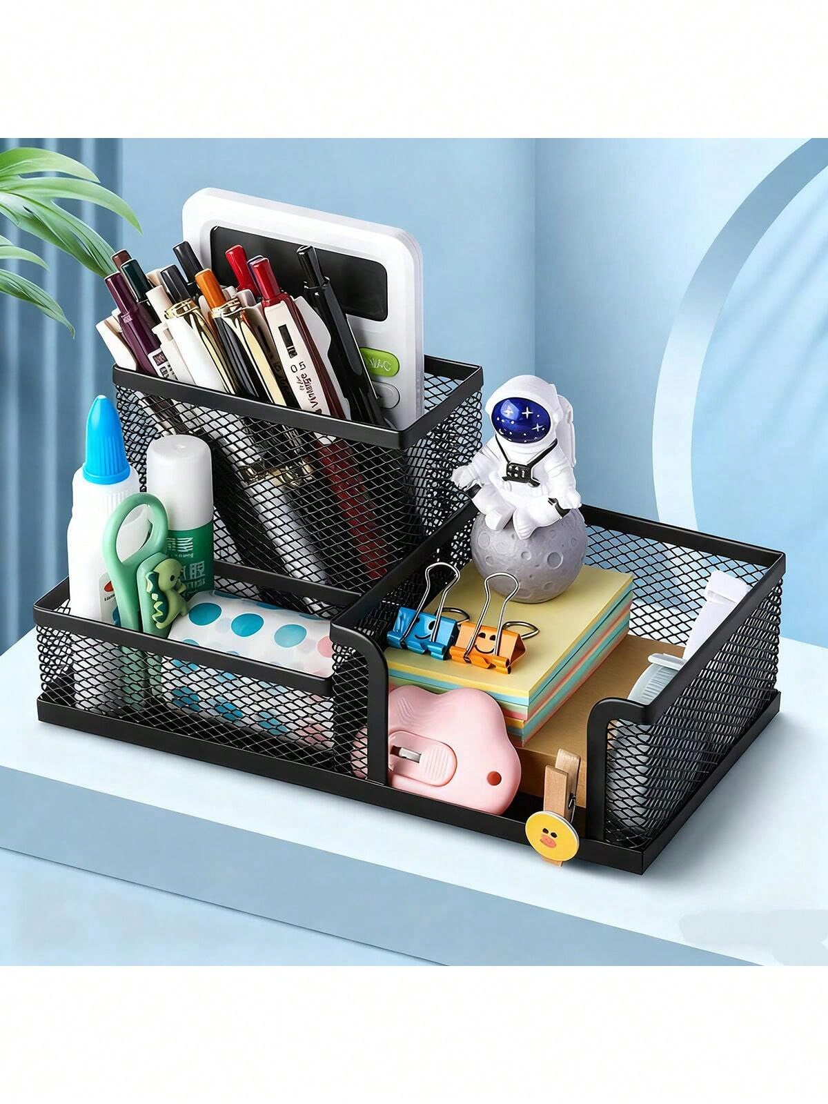 Office Supply Office Stationery Items - Black Metal Mesh Desktop Organizer Rack,